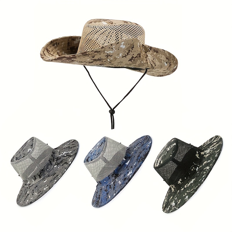 Summer Casual Camouflage Hollow Belt Rope Sunscreen Large Eaves Sun Hat  Outdoor Travel Mesh Fisherman Hat For Middle Aged Men - Jewelry &  Accessories - Temu