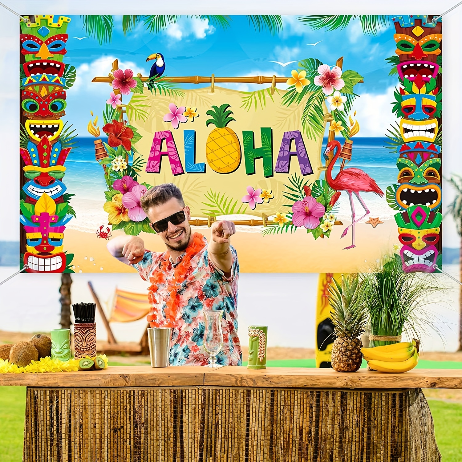 Tropical Luau Party Backdrop Perfect Hawaiian Themed - Temu