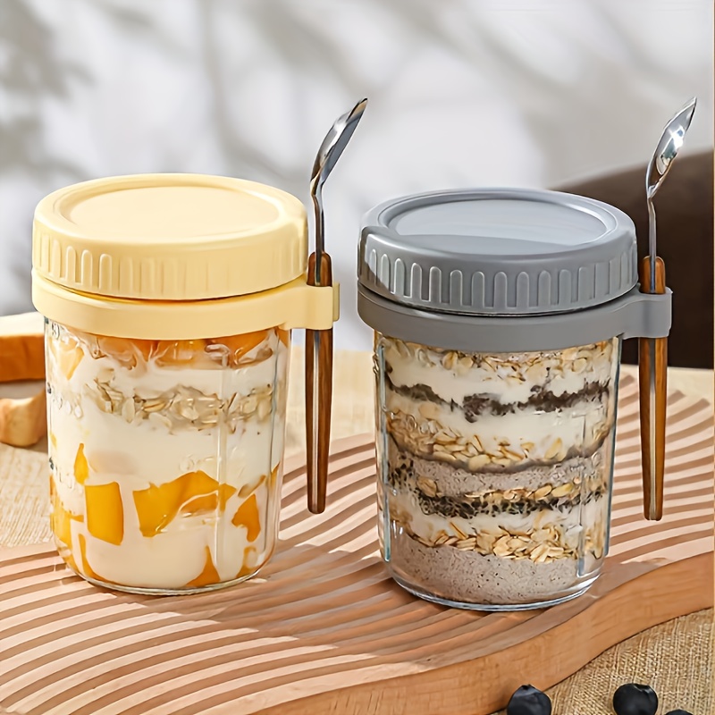 Overnight Oats Container With Lid And Spoon, Glass Overnight Oats Jar, Overnight  Oatmeal Jars, Food Storage Mason Jars, Kitchen Gadgets, Kitchen Accessories  - Temu
