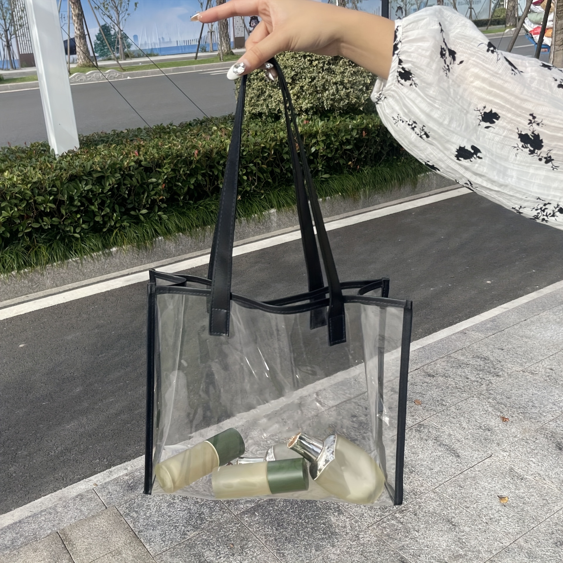 Clear PVC Tote Bag, Trendy Jelly Shoulder Bag, Waterproof Travel Beach Bag  For Holiday