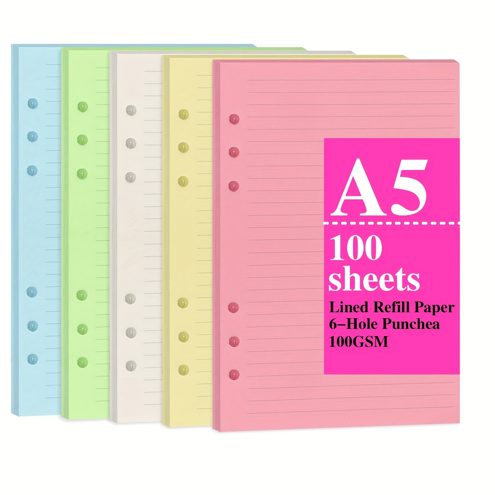  A5 Refill Paper, 200 Lined Pages, 5 Tabs Binder Divider, 160  PCS Index Tabs with Ruler, 2 PCS PVC Pockets, Binder Inserts for Refillable  Planner Organizer : Office Products