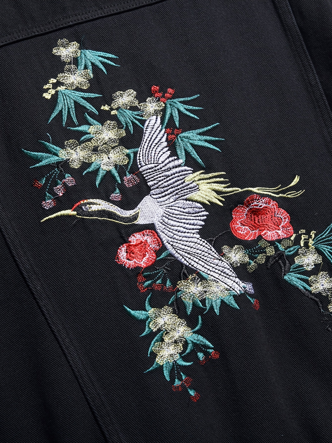 Crane Embroidered Denim Jacket Men's Autumn Retro Slim Jacket