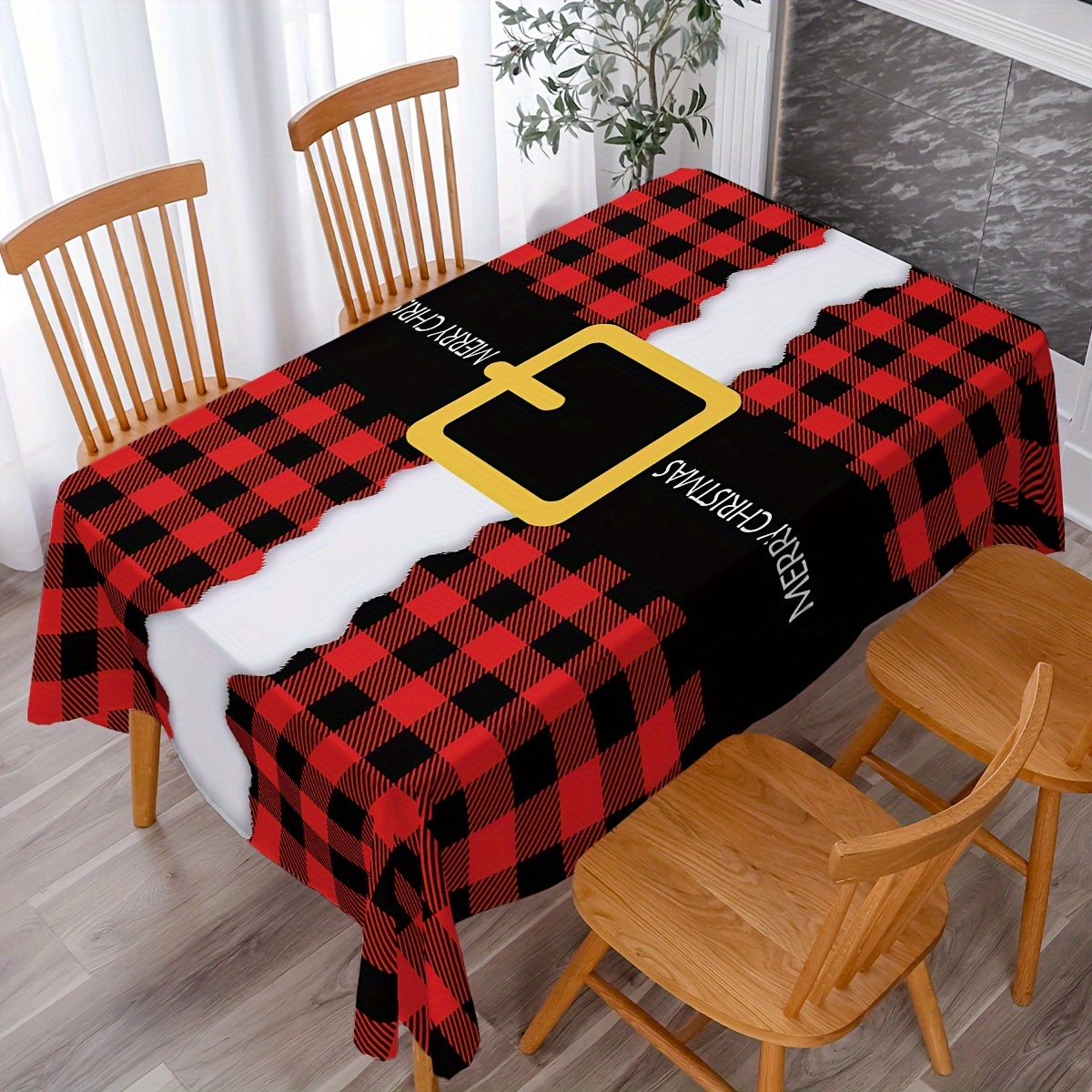 Polyester Tablecloth Merry Christmas Table Cover Buffalo - Temu
