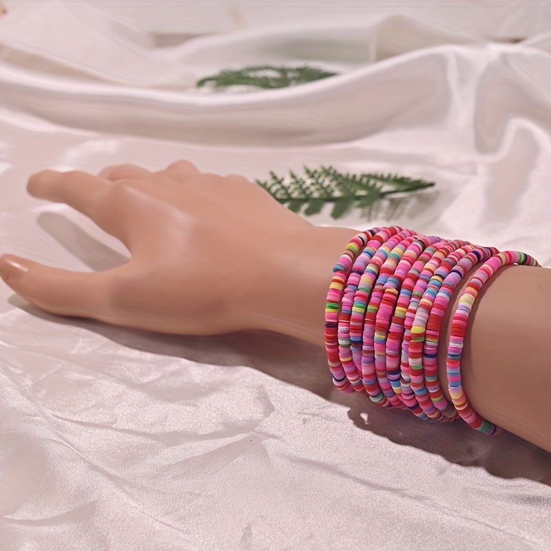 Colorful Soft Clay Beads Beaded Bracelet Set Stackable Hand - Temu