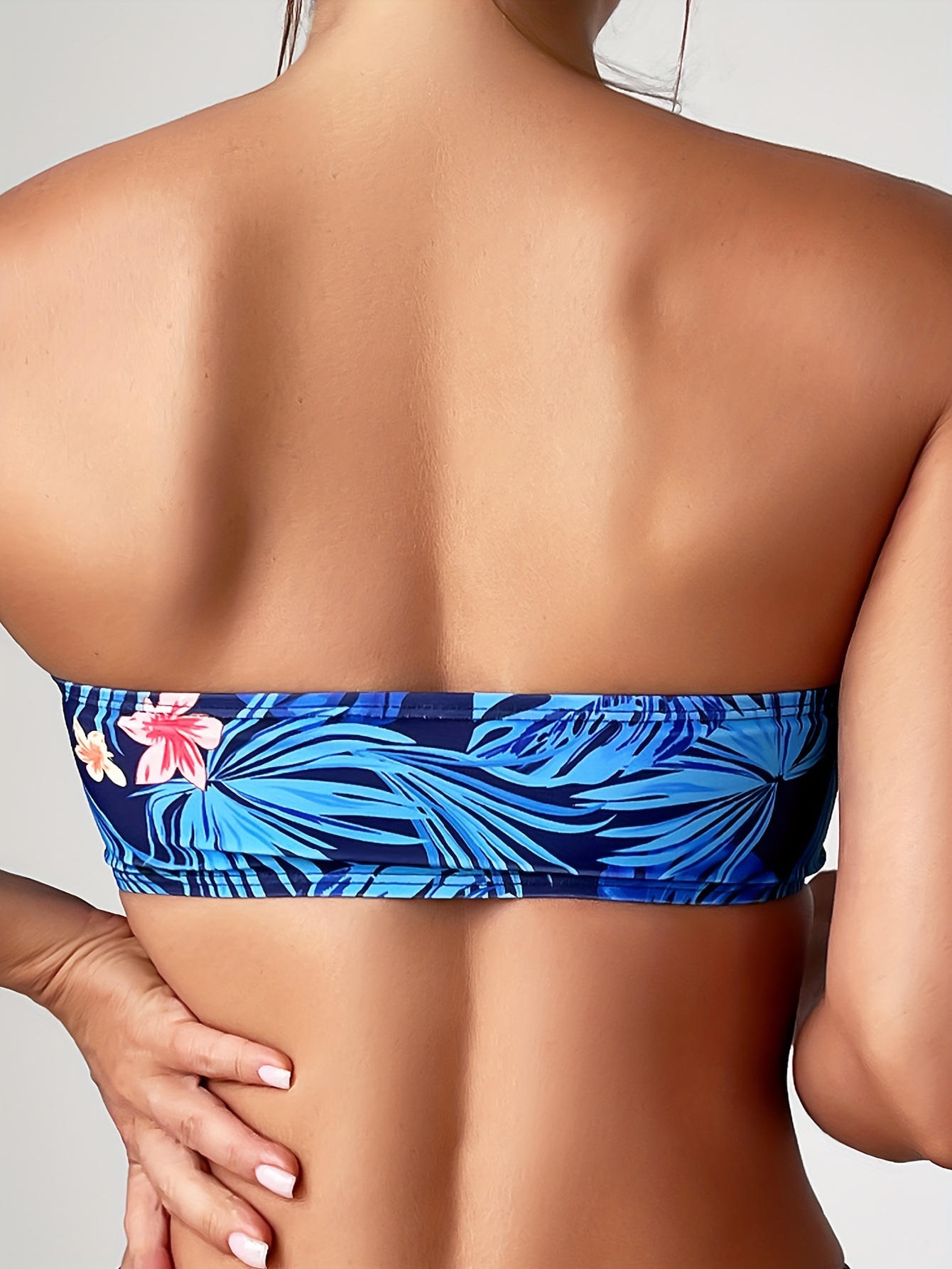 Tropical Print Bandeau Bikini Swimsuit