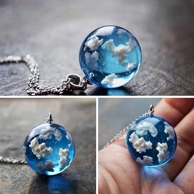 Clear Sky & Clouds Round Globe Pendant Necklace, Unisex