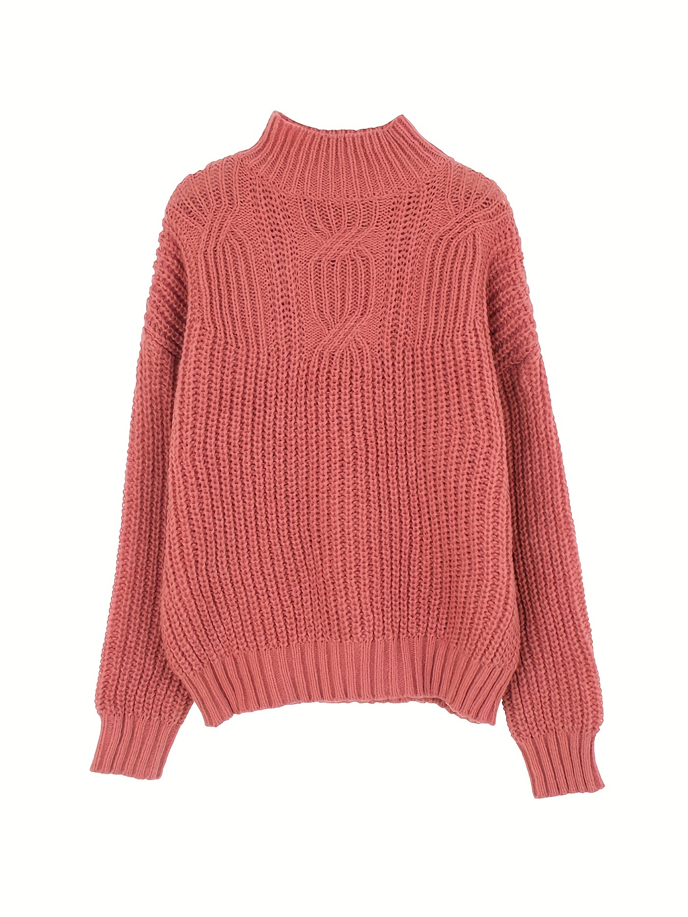 solid mock neck pullover sweater casual long sleeve sweater for fall winter womens clothing watermelon red 2