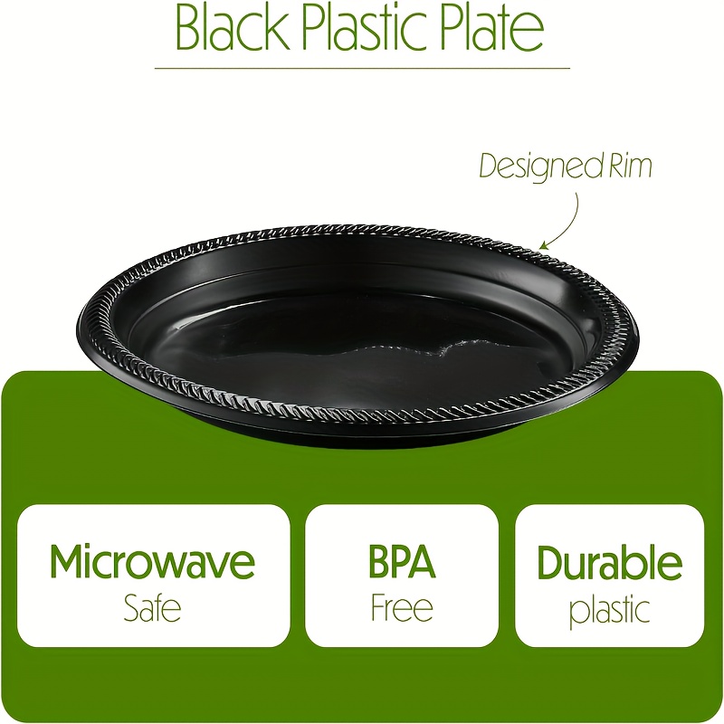 10pcs Disposable Round Black Plastic Plates 9'' - Party Plates, Heavy Duty  Small Disposable Salad Plates, Pasta Plate, Home Weddings Use, Serveware