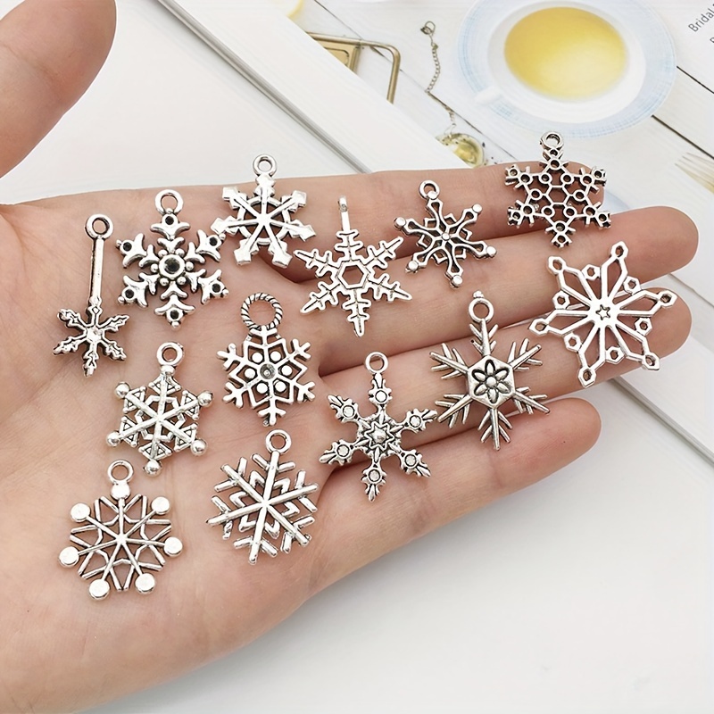 Silver Plated Snowflake Charms, Charms on Sale, Christmas Snowflake Beads,  Winter Charms, Silver Snowflake, Discount Charms 25mm 1100 