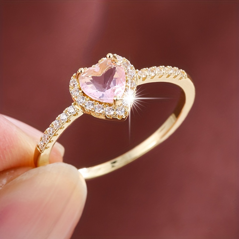 Coquette Style Ring Halo Heart Design Inlaid Shining - Temu