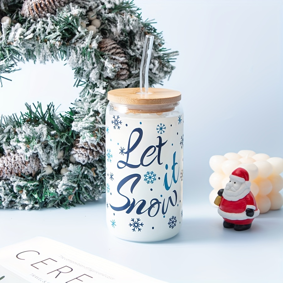 Ice Coffee Cup With Bamboo Lid And Glass Straw Santa Claus - Temu