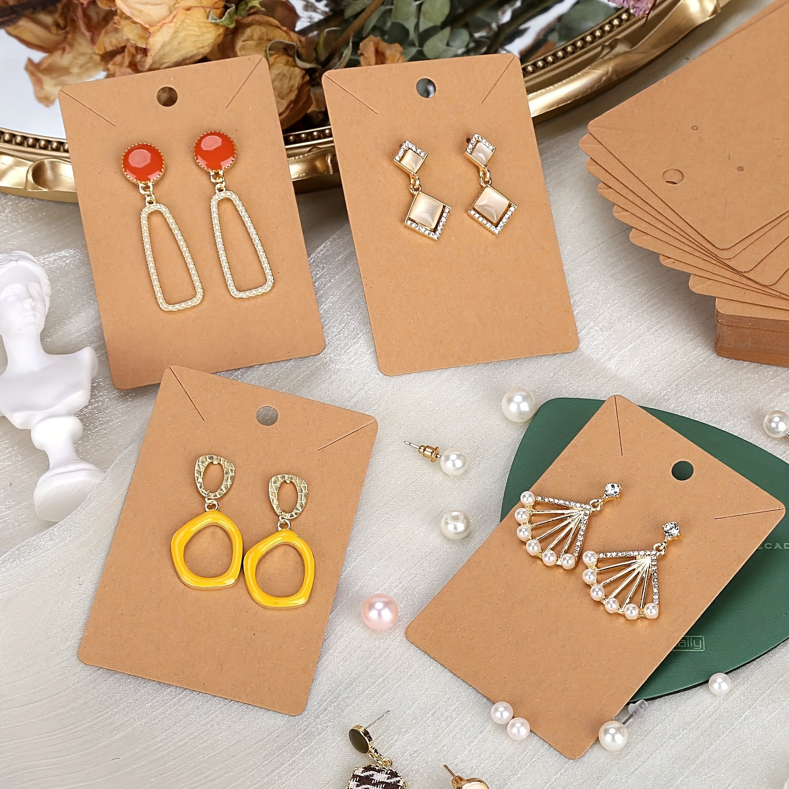 Brown Earring Cards for Selling Set with 100Pcs Earring Display Cards, 200  Pcs E