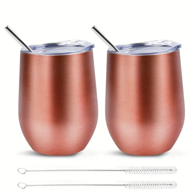 Wine Tumbler With Lid, Stainless Steel Stemless Wine Glasses, Double Wall  Vacuum Insulated Travel Tumbler Cup For Coffee, Wine, Cocktails, Ice Cream  Including 2 Straws - Temu