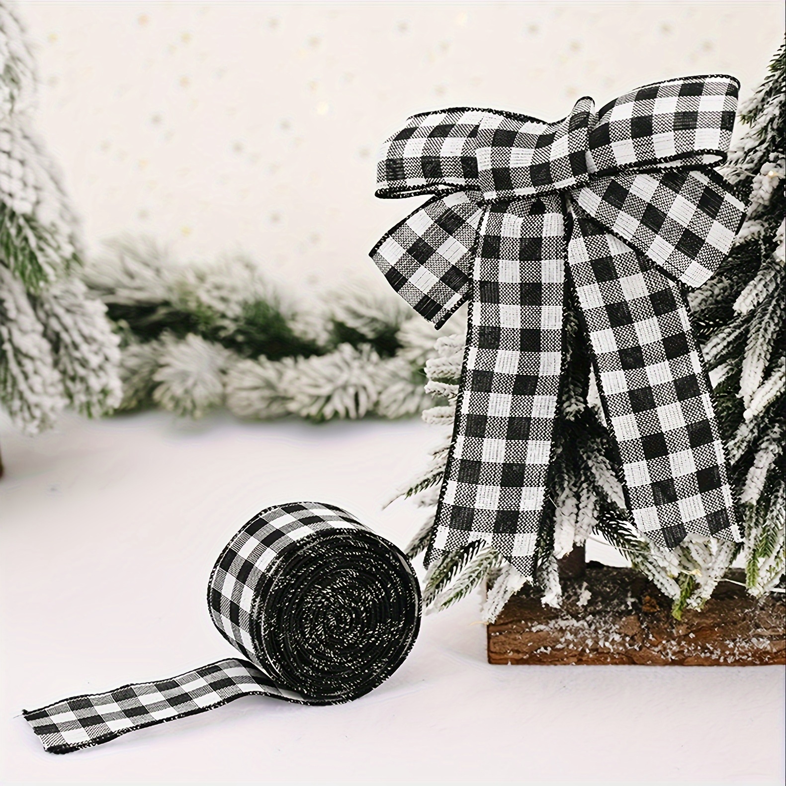 2 Rolls Christmas Checkered Ribbon Black and White Check Ribbon Diamond  Check Wired Edge Ribbon Diamond Pattern Decorative Ribbons for Christmas  Fall