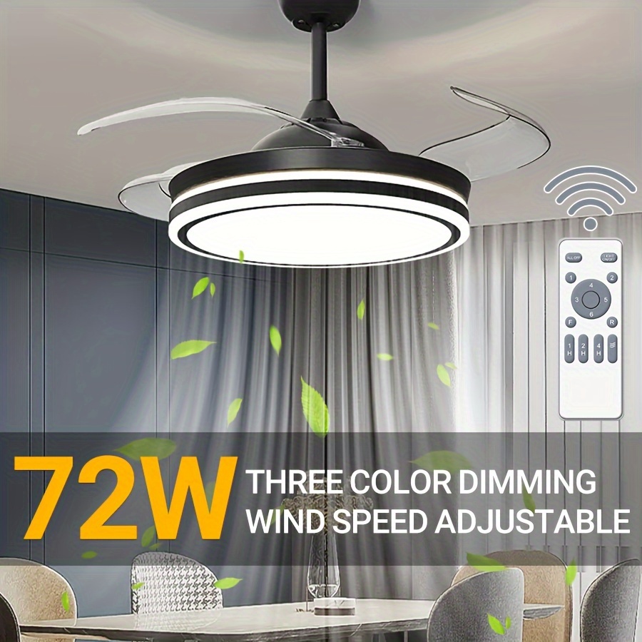 Lámpara de techo de cristal con ventilador, moderna lámpara LED con aspas  retráctiles, control remoto, 3 velocidades, 3 colores para interior, sala  de