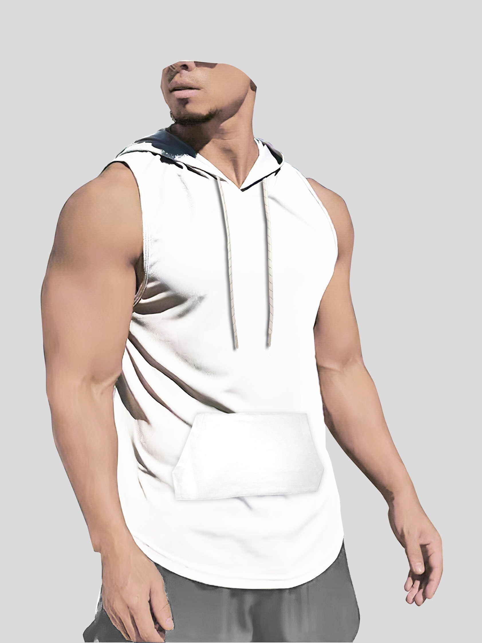 Men's Casual Slightly Stretch Round Neck Hooded Tank Top - Temu