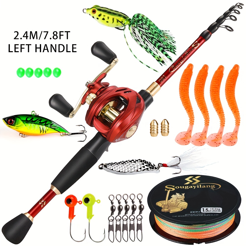 Sougayilang Fishing Rod and Reel Combo 1.8-2.1m 4 Sections Baitcasting Rod  and 6.5:1 Gear Ratio Casting Reel for Saltwater Pesca