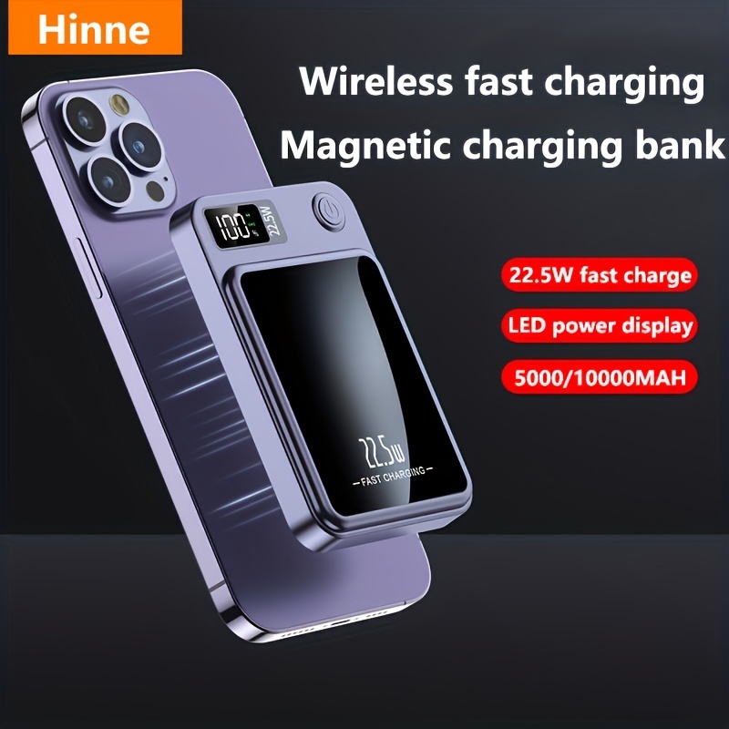 

1pc 5000/10000mah Mobile Power Bank, 22.5w/pd20w Super Fast Charge, Magnetic Suction Wireless Charging Bank, Portable Phone Charger Suitable For Android/apple Devices (usb, Type-c), Led Power Display