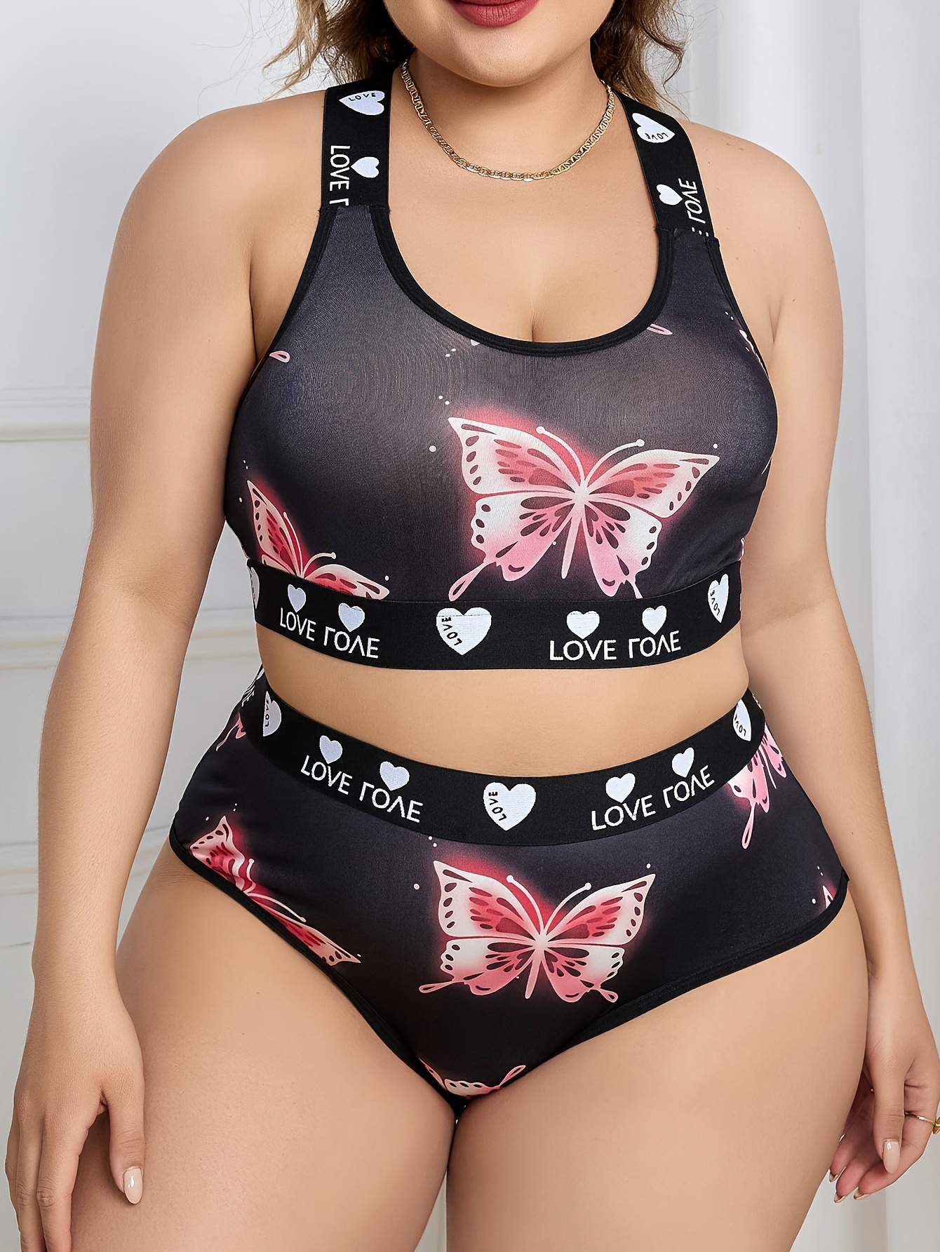 Plus Size Sexy Lingerie Set Women's Plus Glitter Butterfly - Temu