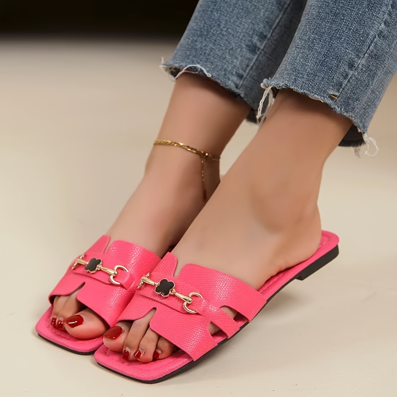 Ladies Summer Open Toe Flat Slip On Sandals Beach Toe Square Shoes Slippers