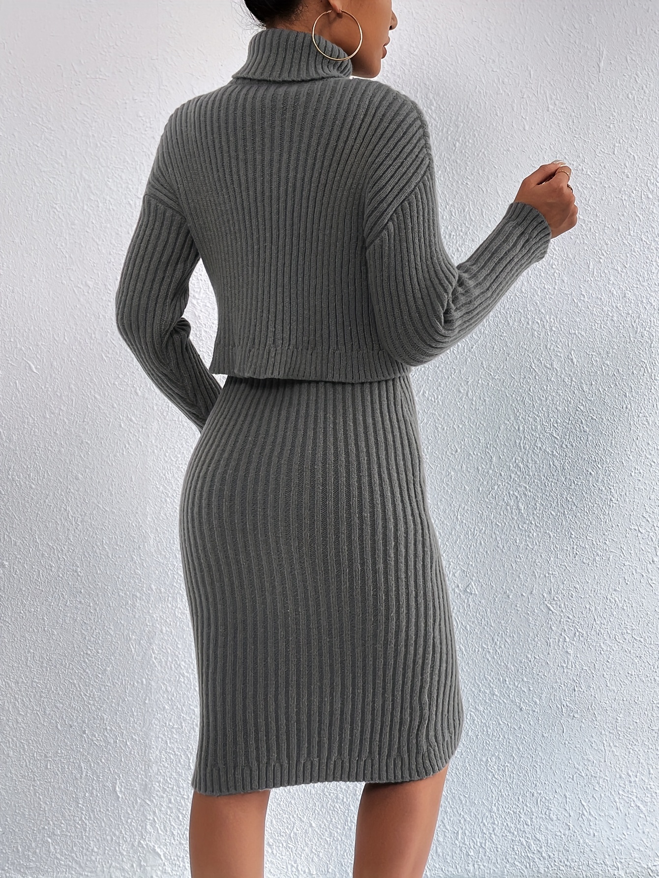 Casual Sweater Turtleneck Top & Bodycon Dress Set