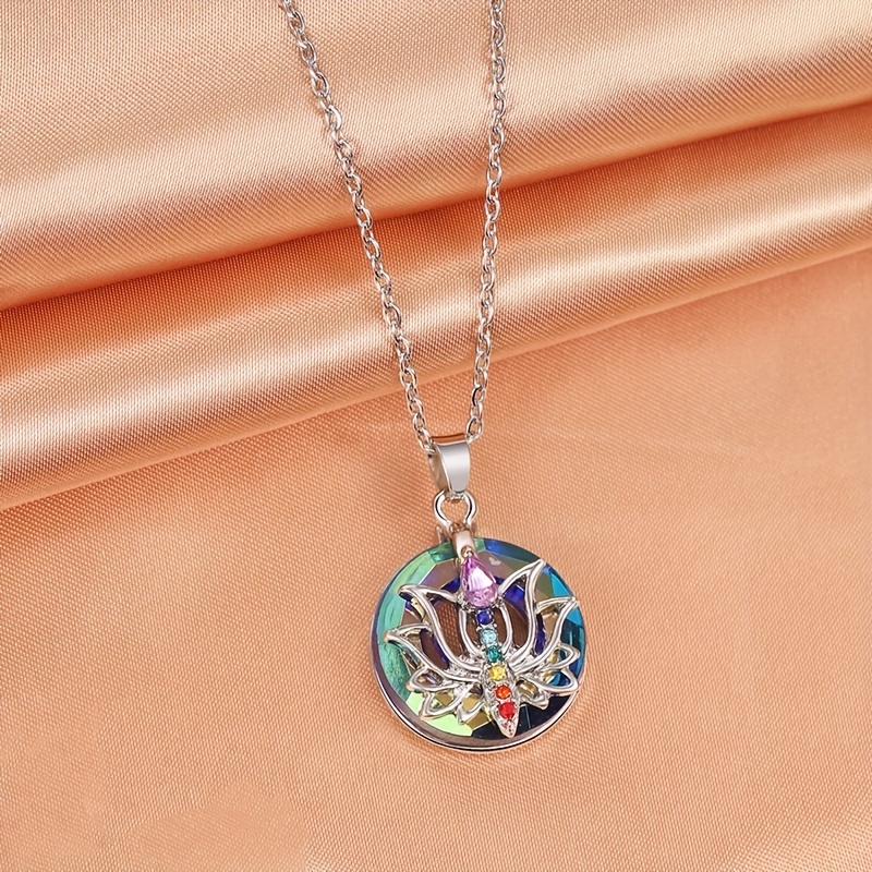 7 Chakra Lotus Flower Necklace 925 Sterling Silver Yoga Pendant Healing  Stone Crystals Bar Spiritual Chakra Necklaces for Women