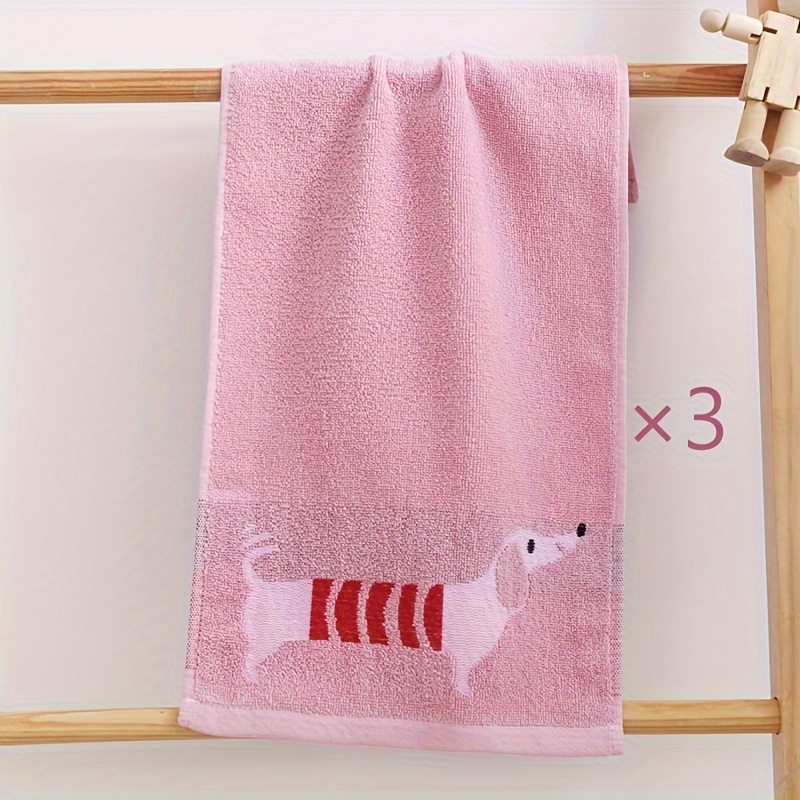 

3pcs Cute Dog Pattern Towel Set, Household Cotton Face Towel, Soft Face Towel, Absorbent Towel For Home Bathroom, Bathroom Supplies, 9.84*19.68in