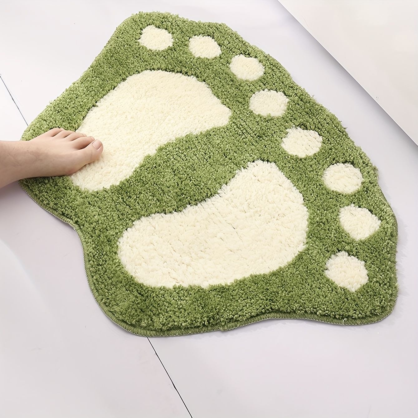 1pc Two Tone Bath Rug, Polyester Footprint Design Toilet Mat For