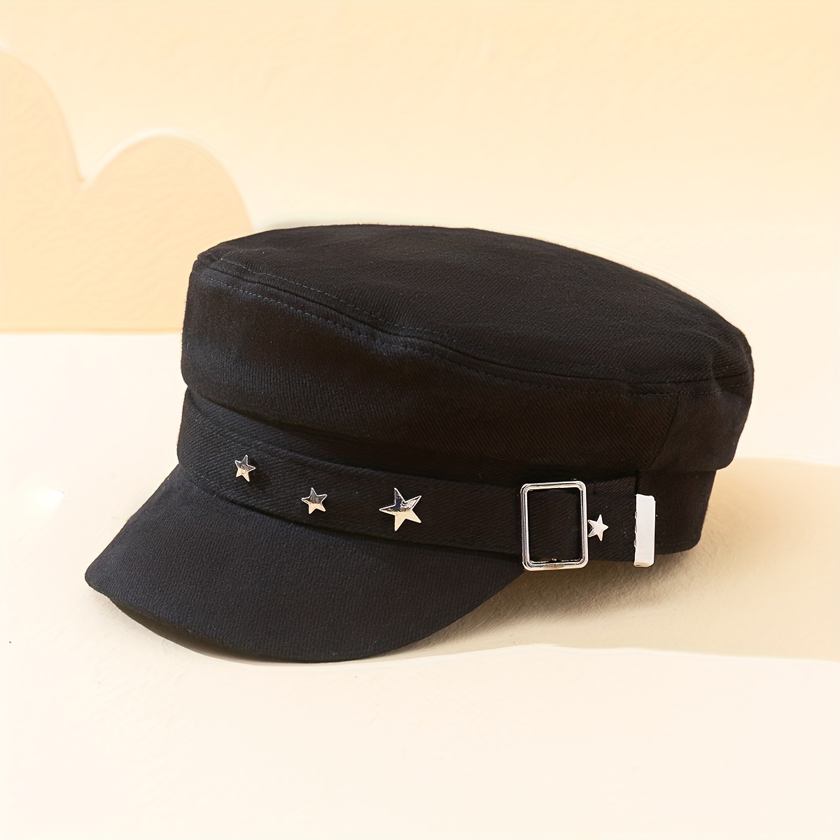Sombrero De Newsboy Con Botón De Estrella, Sombrero Militar Retro Y2K, Gorras Octogonales De Newsboy De Color Sólido Para Mujer, Gorras Azul Marino