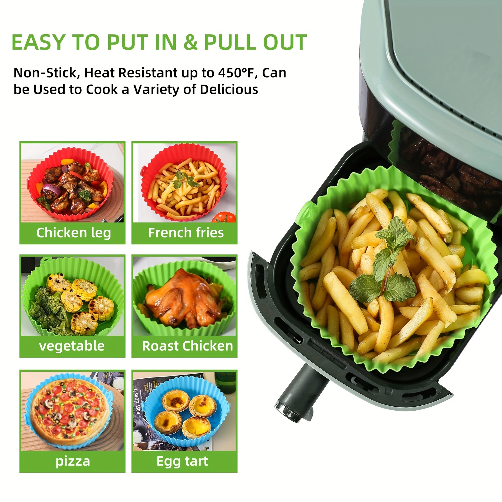 Air Fryer Silicone Pot Air Fryer Basket Linings Non-Stick Oven Baking  Tray+Paper