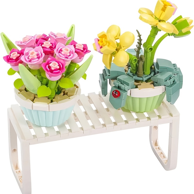 Mini Bonsai Building Blocks Flower Diy Green Plant Bouquet - Temu