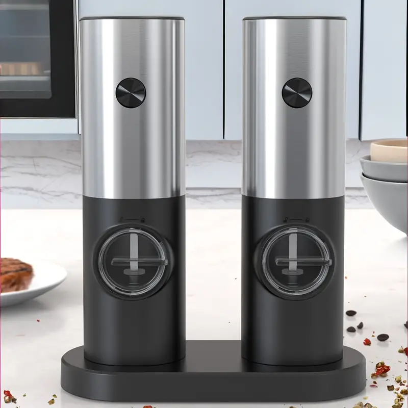 Gravity Electric Salt and Pepper Grinder Set of 4 - Battery Operated  Automatic Salt and Pepper Mills with White Light,Adjustable Coarseness,One  Handed