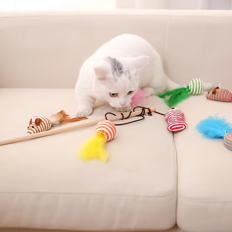 Linen Interactive Kitten Toys Cat Teaser Wand Assortments - Temu