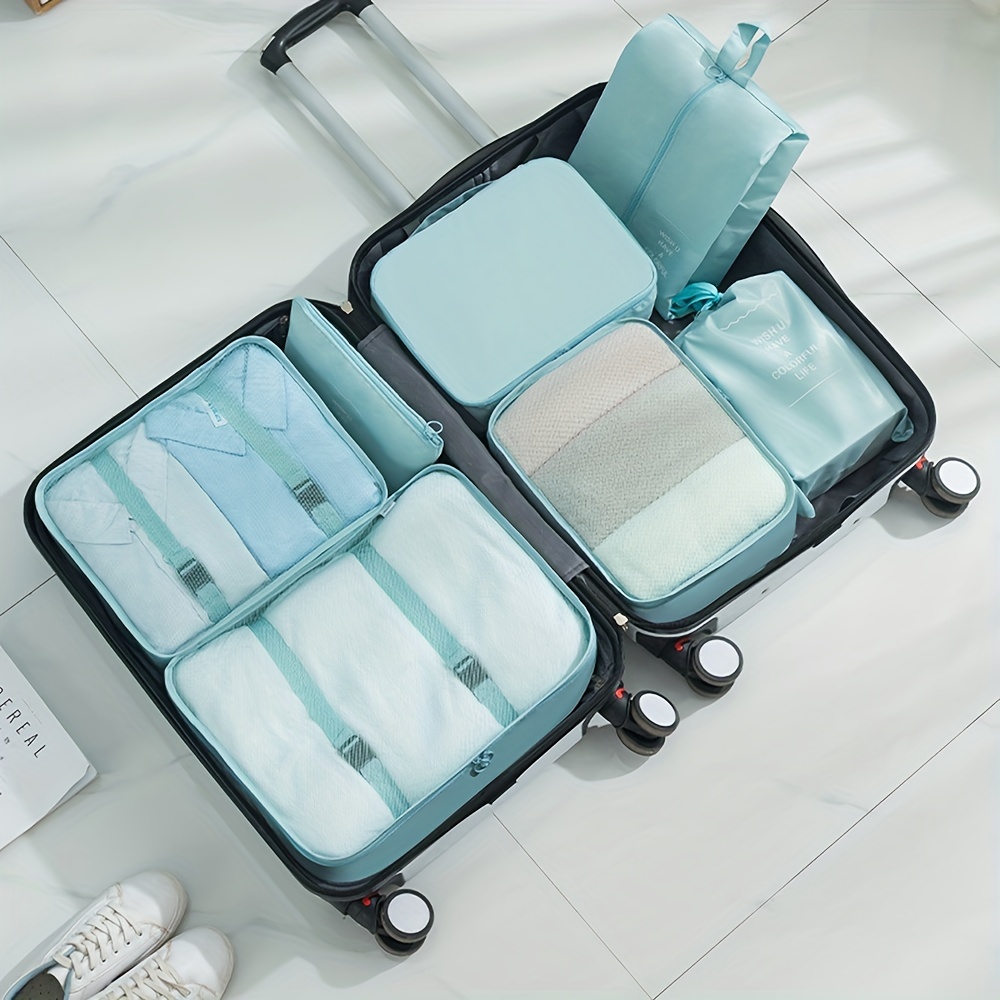 7pcs/set Polyester Travel Storage Bag, Minimalist Slogan Graphic Luggage  Packing Organizer For Travel Accessory