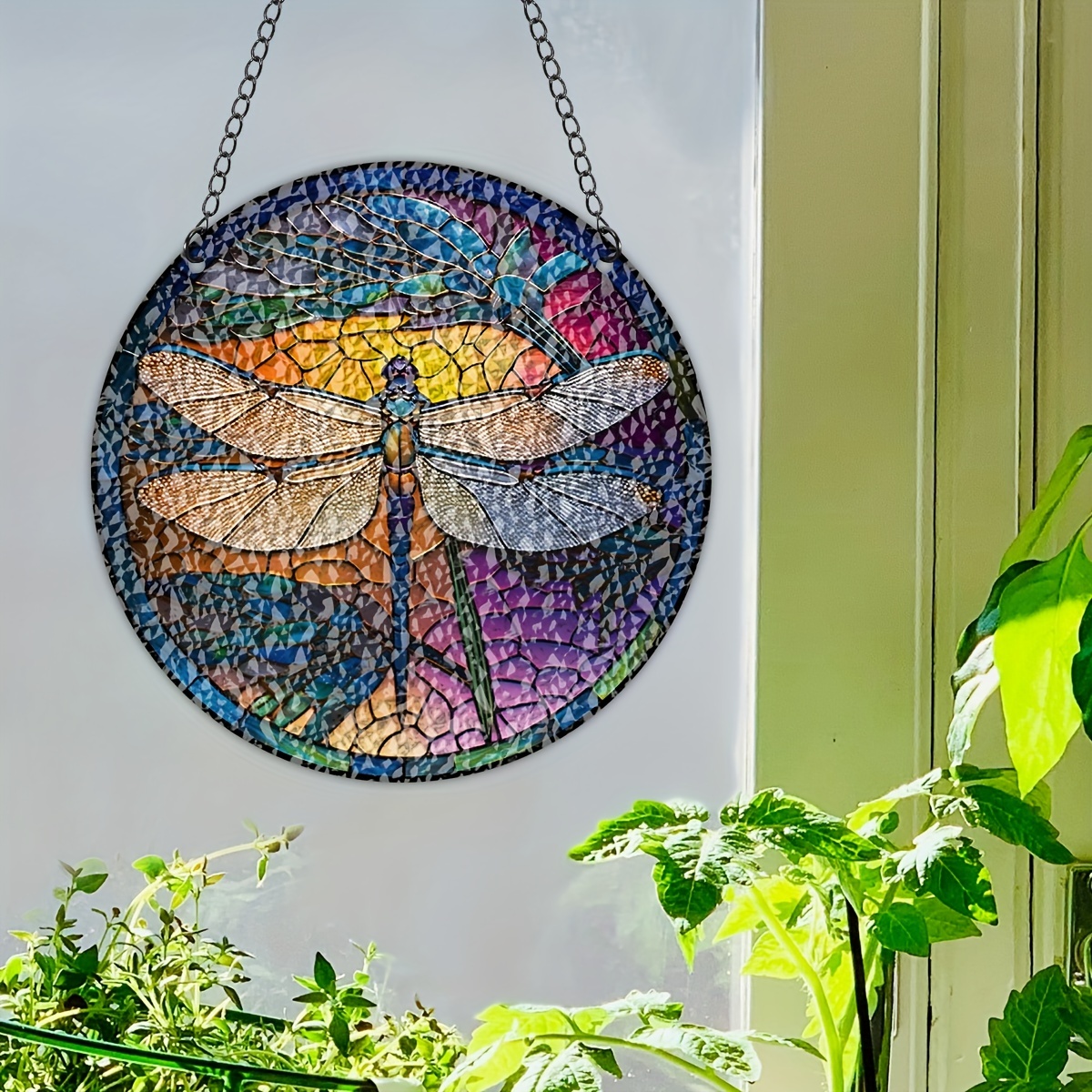 Dragonfly Ripple Panel Suncatcher Stained Window Hanging - Temu