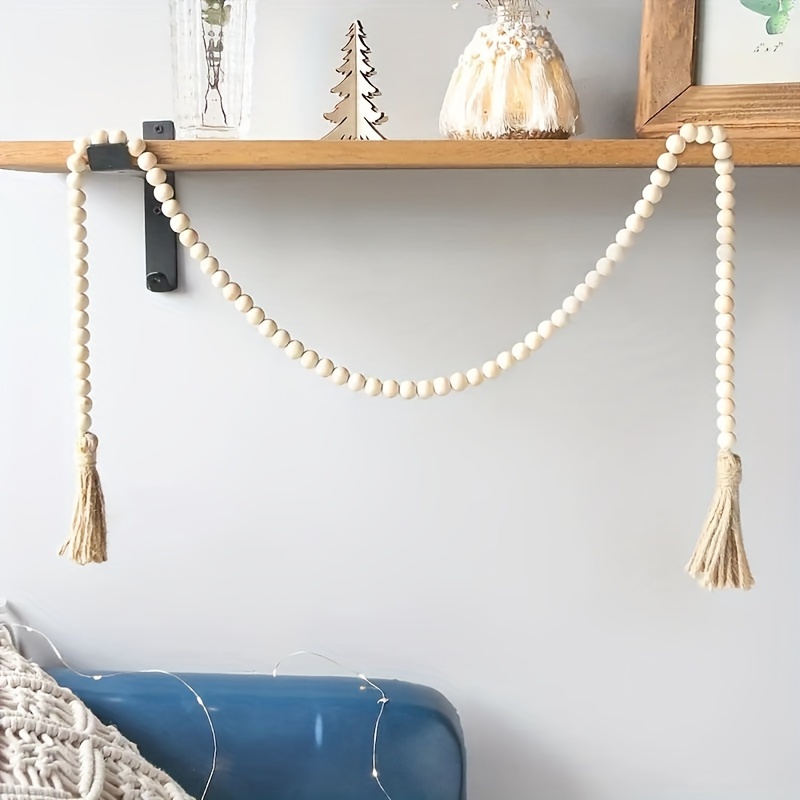 Wood Beads Garland With Tassels Farmhouse Rustic Wooden Prayer