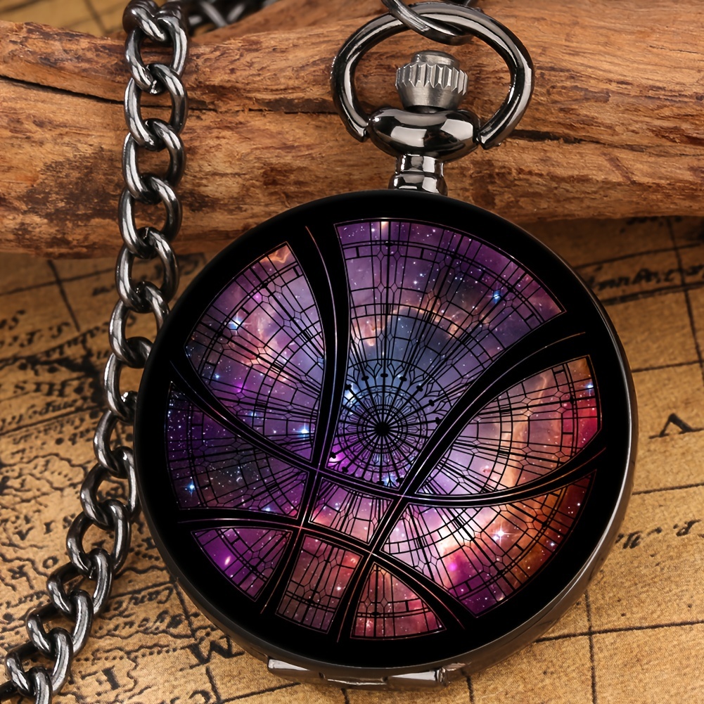 purple starry sky eye roman numerals mens quartz pocket watch with hook chain 3