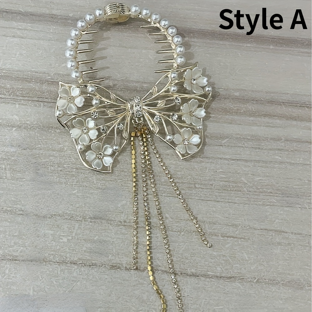 Inlaid Rhinestone Bow Hair Clip Lily Of The Valley Flower Tassel Imitation  Pearl Ball Head Hairpin Elegant Exquisite Alloy Hair Accessories