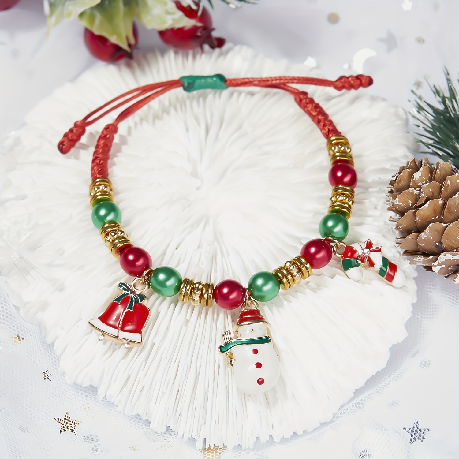3pcs/set Christmas Decoration Christmas Tree Letter Beads Elastic Bracelet for Christmas Wear Holiday Gift,Temu