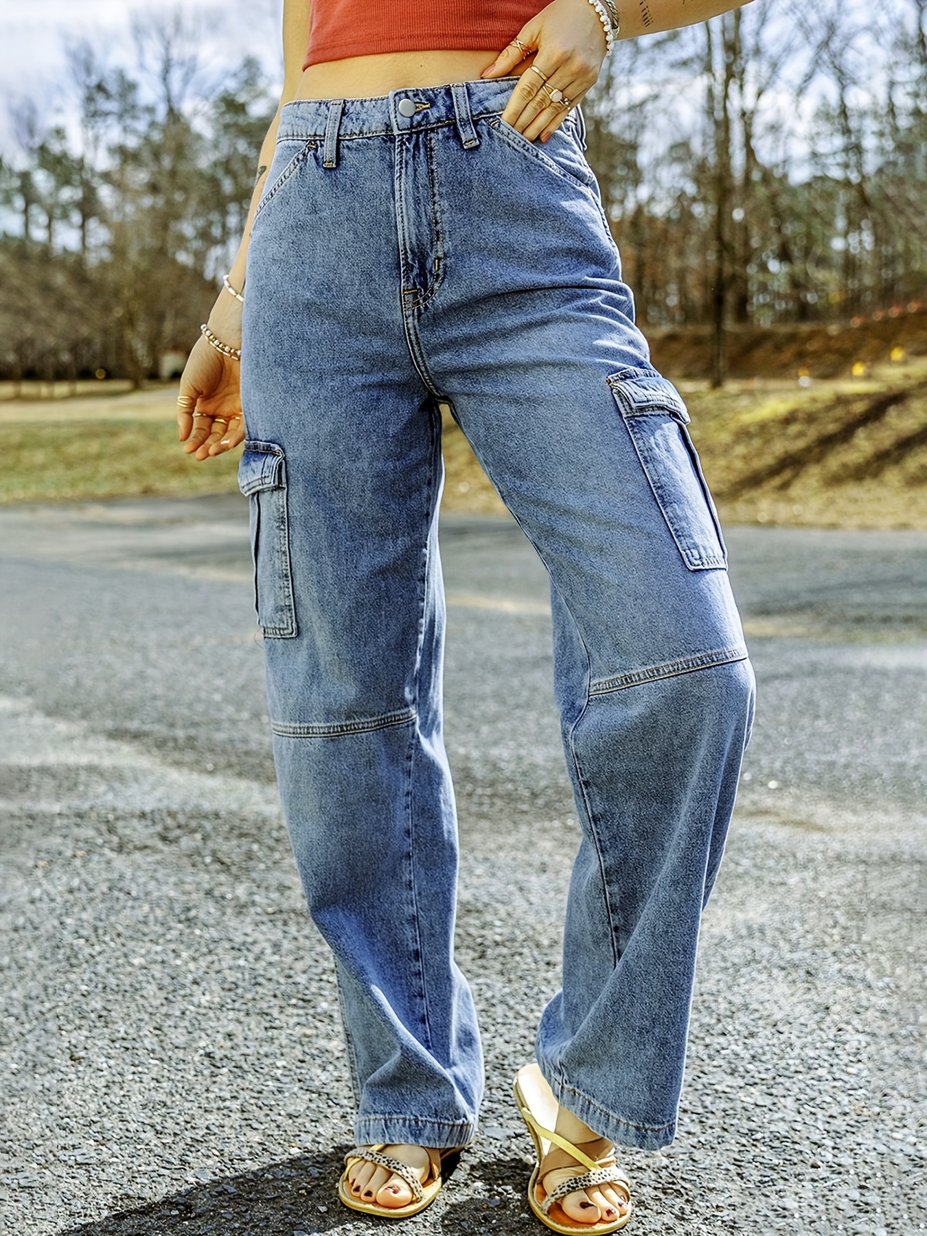 Plus Size Casual Jeans Women's Plus Camo Button High Waist - Temu