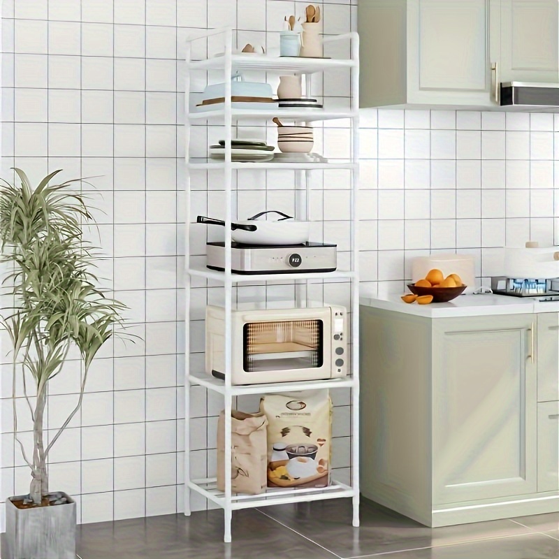 SONGMICS Bakers Rack Adjustable Microwave Stand Kitchen Storage Rack with 4 Shelves 6 Hooks for Pots Pans Spice Bottles in The Kitchen Apartment