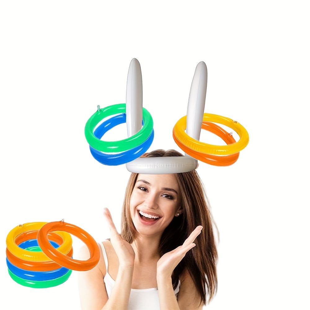 

1pc Inflatable Rabbit Ears Game Throwing Circle And 4pcs Inflatable Rings In Random Colors, Making It An Ideal Toy For Christmas Or New Year's Day Easter Gift