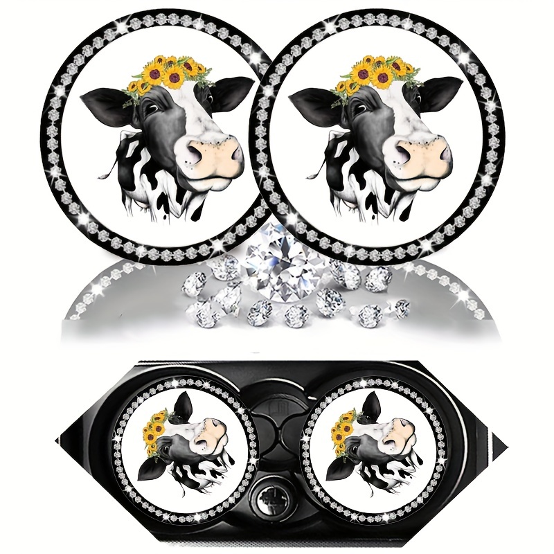  2PCS Bling Cow Print Car Accessories for Women