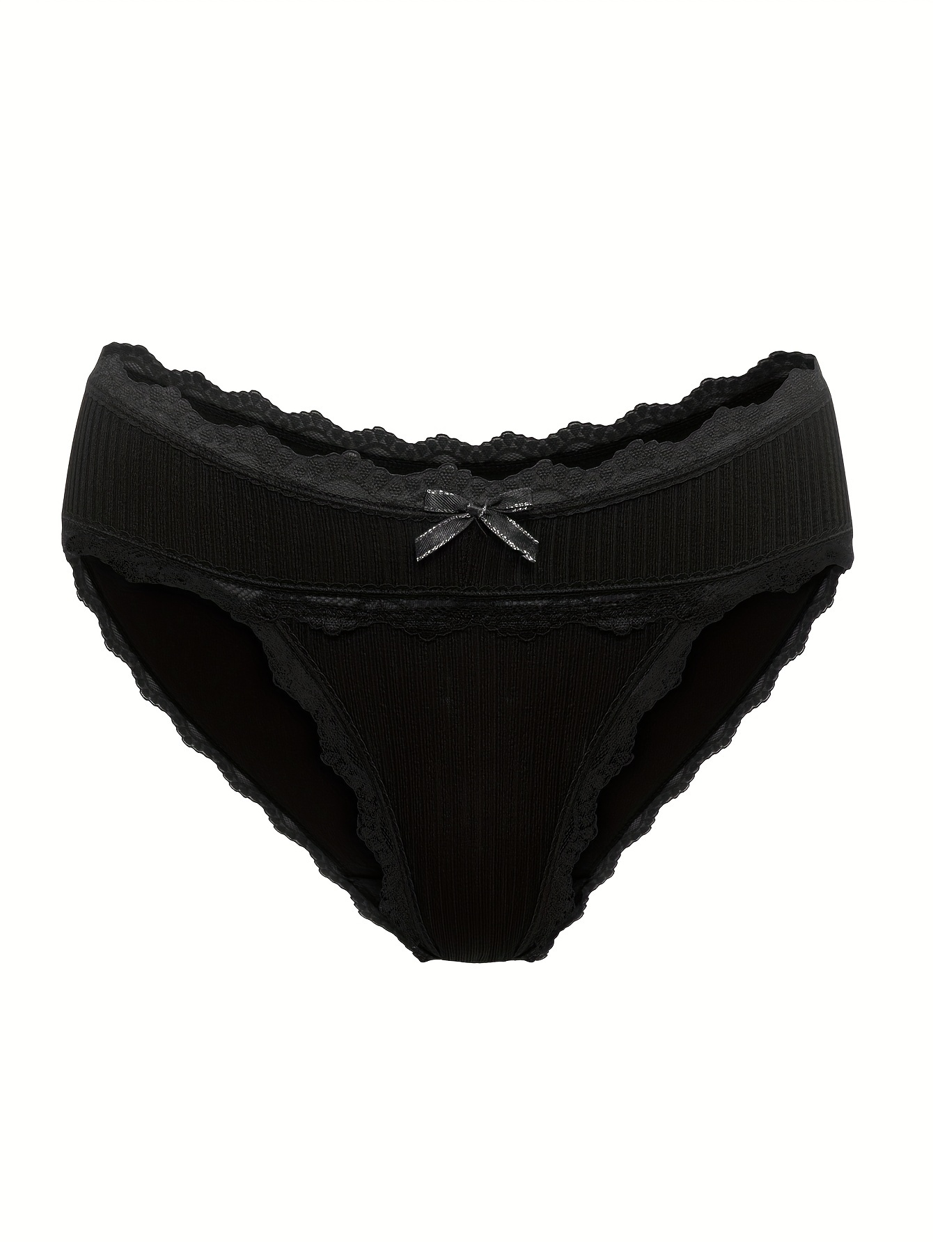 Sexy Panties Lace Scallop Trim Plain Black Bow Decor Low - Temu Belgium