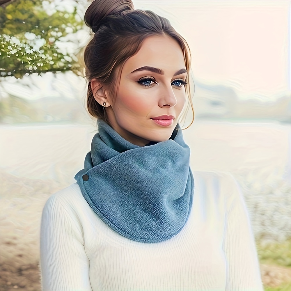 Stylish Warm Snap Neck Gaiter Solid Color Soft Fleece Skin - Temu