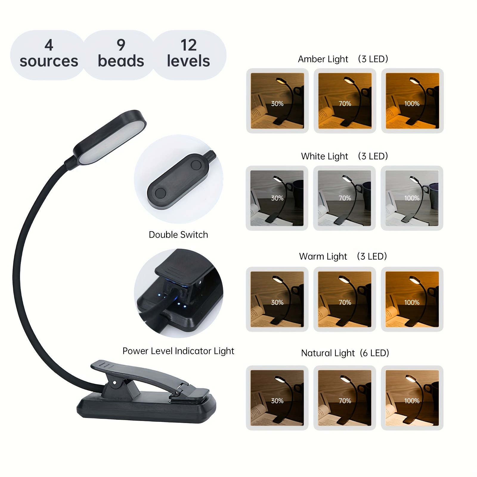 Adjustable Clip Led Book Light Battery Usb Powered Portable - Temu