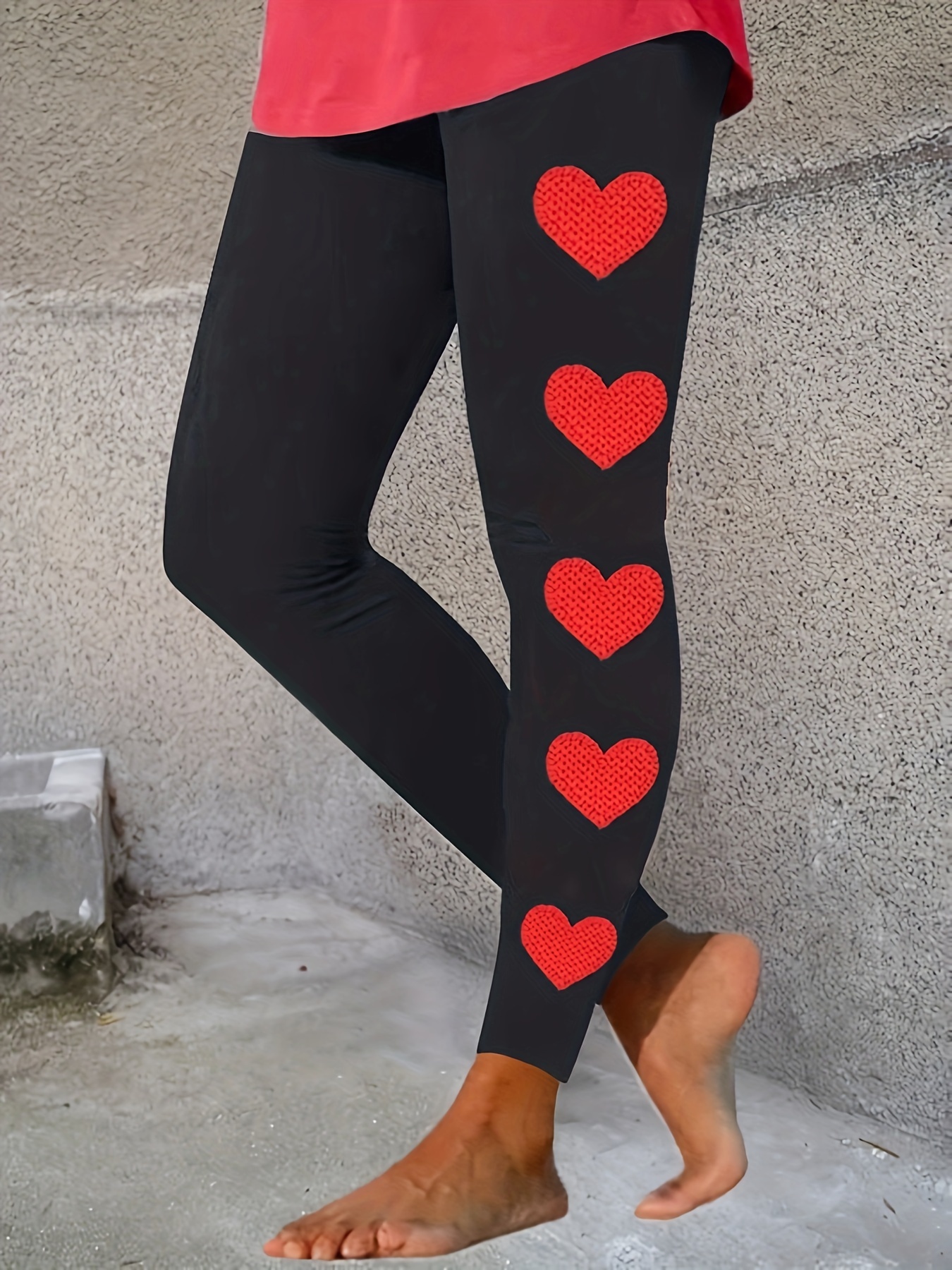 Heart Print High Waist Leggings Casual Skinny Stretchy - Temu Canada