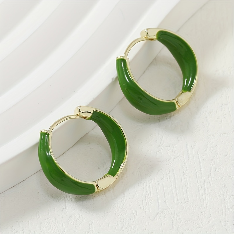 

Green/ Red Enamel Hoop Earrings Bohemian Simple Style Alloy Jewelry Daily Wear Accessories Trendy Female Gift