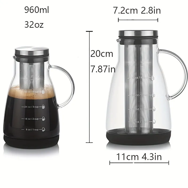 Airtight Cold Brew Iced Coffee Maker, Glass Iced Coffee Maker, Removable  Stainless Steel Filter With Non-slip Silicone Base, Coffee Servers, Glass  Carafe - Temu Finland