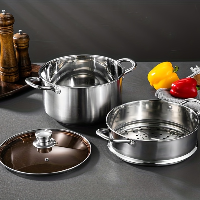 1pc Saucepans, 24cm/9.45'' Stainless Steel Soup Pot With Brown Tempered  Lid, 4.9l Large Capacity Cookware, Cooking Pot, Kitchenware, Gas Induction  Available - Home & Kitchen - Temu Belgium